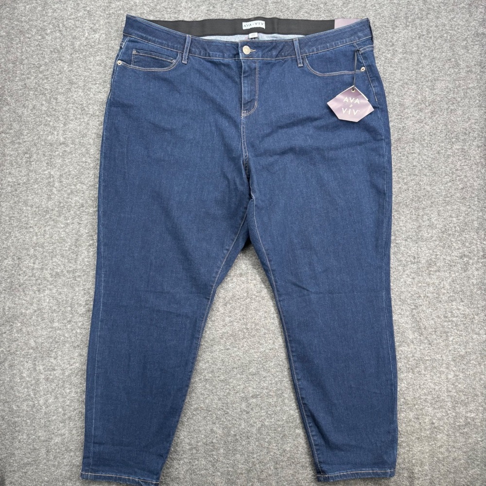 Ava & Viv Womens Plus 24W Skinny Jeans Dark Rinse Stretch High Rise Ankle NEW